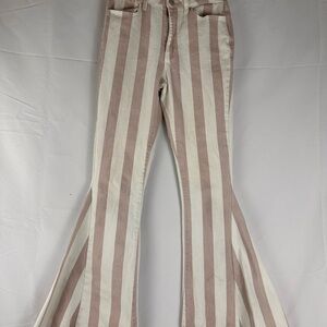 Chic Striped Flare Pants in cream and pinkish 24 inch waist, 29 inches long